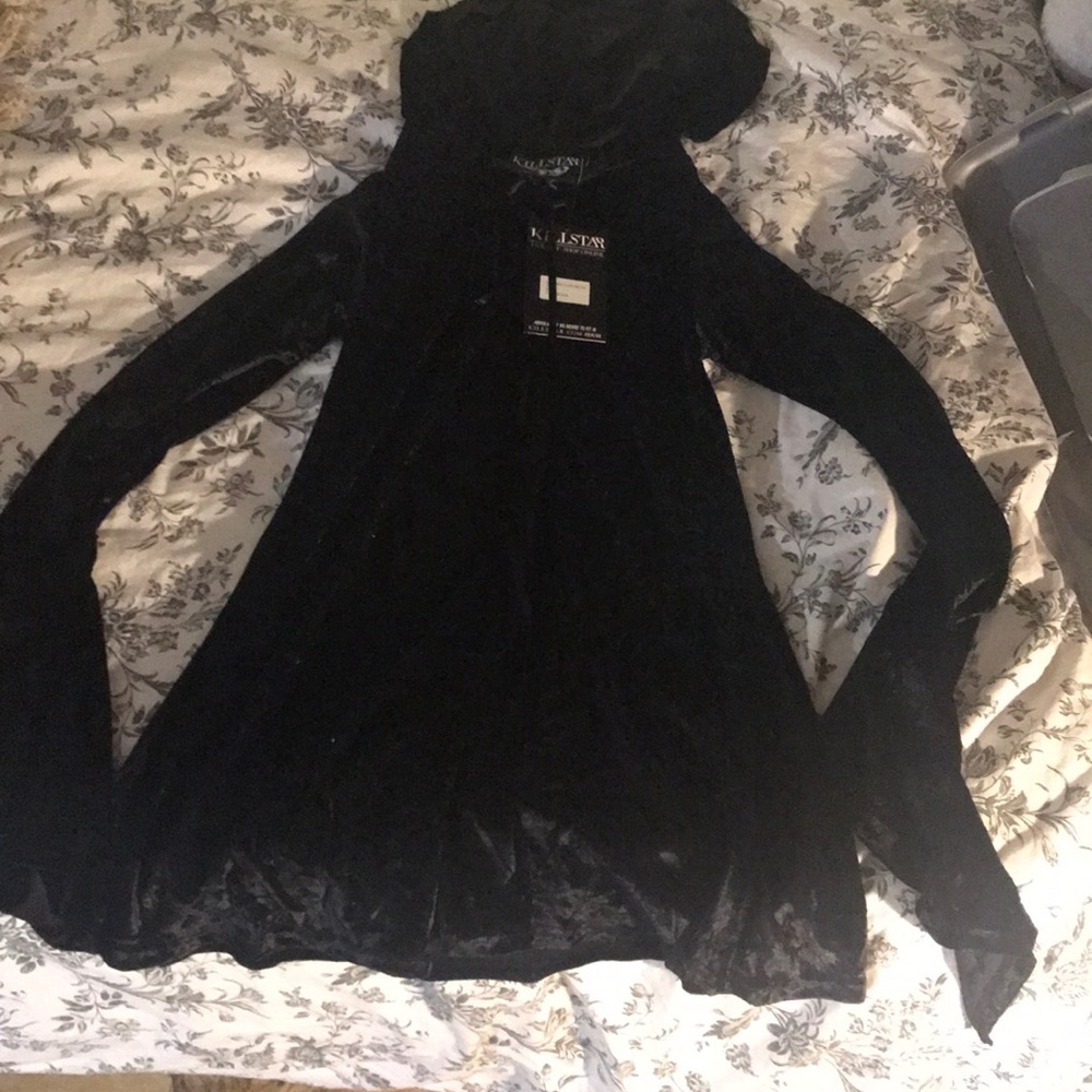 Killstar black velvet hooded dress